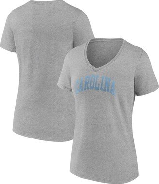 Women's Branded Heather Gray North Carolina Tar Heels Basic Arch V-Neck T-shirt