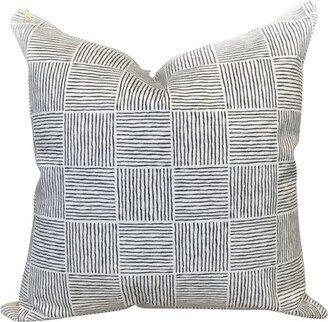 Cover Only | Charcoal Basket Weave Squares Minimal Designed By Erin Kendall Dogwood Denim Accent Pillow