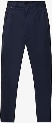 Mens Navy Pleated lim-fit Cotton-blend Trousers