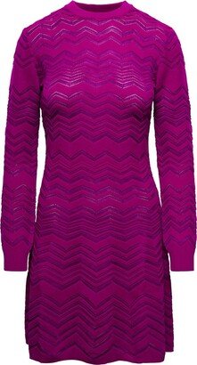 Zig-Zag Woven Long-Sleeved Mini Dress