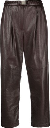 Elasticated-Waist Tapered Leather Trousers-AA