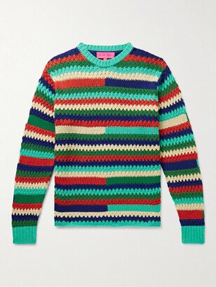 Striped Crochet-Knit Cashmere Sweater