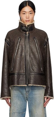 Brown Pin-Buckle Leather Jacket