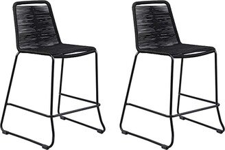 Outdoor Bar Stool with Fishbone Rope Weaving, Set of 2, Black