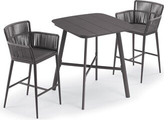 Eiland 36-inch Carbon Square Bar Table with 2 Nette Ninja and Pewter Strap Bar Chairs