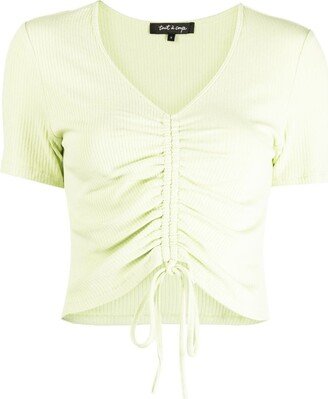 tout a coup Ribbed-Knit Drawstring Cropped Top