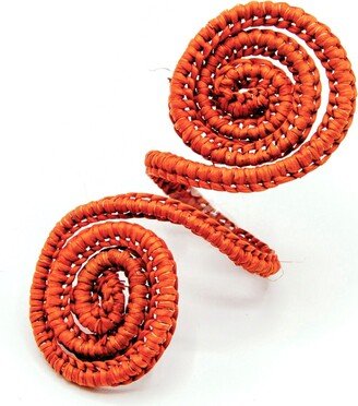 Washein Woven Natural Iraca Straw Orange Spiral Napkin Rings Set Of 4