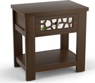 Tangkula Side End Table Nightstand w/ Drawer Wood for Living Room Bedroom Rustic Brown