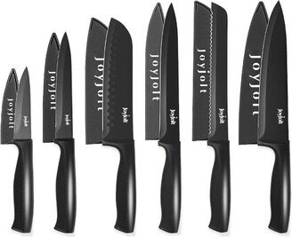 Multi Purpose 12 Piece Non-Stick Kitchen Knife Set - 6 Knives & 6 Blade Guards Set - Black