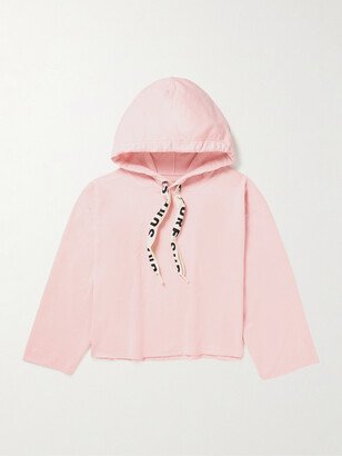 Grosgrain-Trimmed Frayed Cotton-Jersey Hoodie