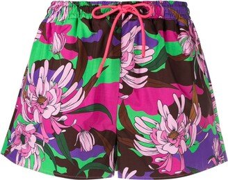 Floral-Print Drawstring Shorts-AC