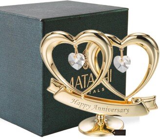 Matashi Home Decorative Tabletop Showpiece 24K Gold Plated Crystal Studded Double Heart Happy Anniversary Banner Ornament