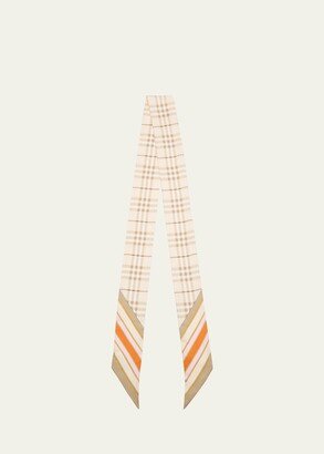 Check & Stripe Silk Skinny Scarf