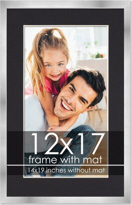 PosterPalooza 12x17 Frame with Mat - Silver 14x19 Frame Wood Made to Display Print or Poster Measuring 12 x 17 Inches with Black Photo Mat