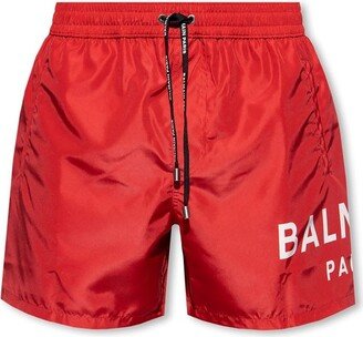 Logo Printed Drawstring Swim Shorts-BJ