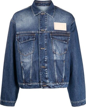 Vintage-Wash Logo-Print Denim Jacket