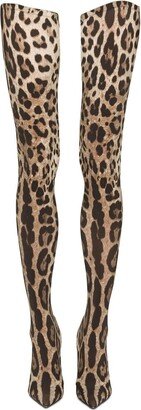 Leopard-Print Thigh-High Boots