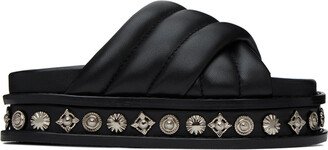 Black Embellished Leather Sandals