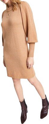 Womens Ribbed Trim Knee Length Sweaterdress