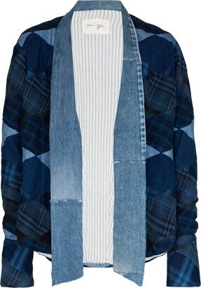 Diamond patchwork denim shirt jacket