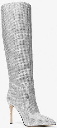 Rue Embellished Glitter Chain-Mesh Knee Boot