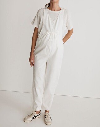 Maternity Kangaroo-Pocket Overalls in Tile White