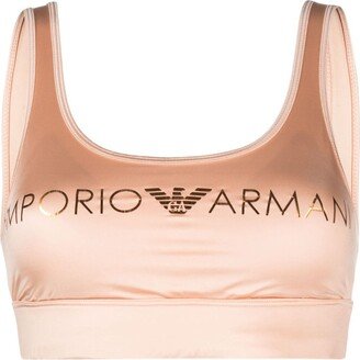 Logo-Print Metallic-Finish Sports Bra