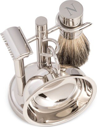 Men's Chrome Monogrammed Safety Razor & Brush Set