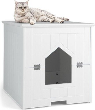 Tangkula Cat Litter Box Enclosure w/ Flip Magnetic Half Door Hidden Litter Box Enclosure White