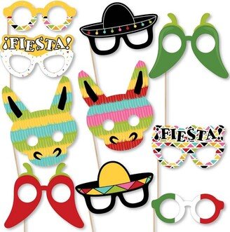 Big Dot of Happiness Let's Fiesta Glasses & Masks - Paper Card Stock Fiesta Photo Booth Props Kit - 10 Count