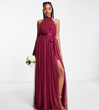 Anaya Tall Anaya With Love Tall Bridesmaid halter neck dress in red plum - RED