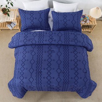 Snake River Décor 3PCS Tufted Comforter Set Boho Geometry Embroidery Twin Navy