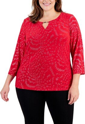 Plus Size Cheetah Glitter Keyhole Top, Created for Macy's