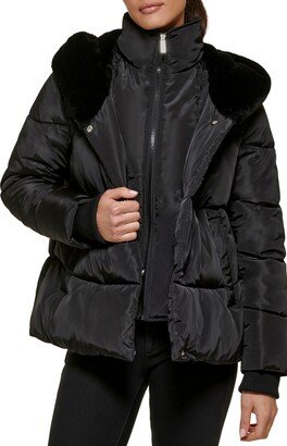 Plush Faux Fur Trim Hooded Jacket