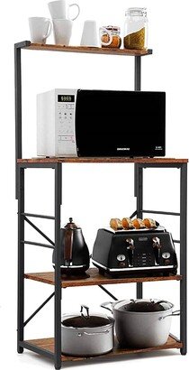 Black Metal 4-Shelf Rustic Brown Wood Kitchen Baker's Rack Microwave Stand - 14D x 23W x 48H