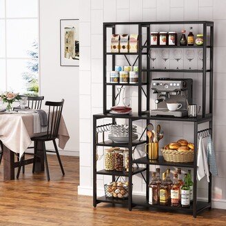 Farfarview 6 Tier Kitchen Bakers Rack with Hutch Organizer 10 Hooks Rack, Kitchen Utility Storage Shelf