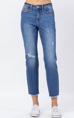 Judy Blue Fringe Bottom Boyfriend Jean In Denim