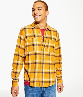 Men's Long Sleeve Relaxed Plaid Flannel Button-Down Shirt