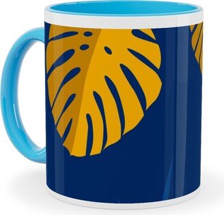 Mugs: Tropical Leaves - Blue Ceramic Mug, Light Blue, 11Oz, Blue