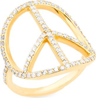 14K Yellow Gold & 0.95 TCW Diamond Peace Sign Ring