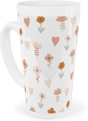 Mugs: Wild Flowers - Boho - Neutral On White Tall Latte Mug, 17Oz, Pink