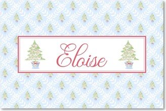 Personalized Grand Millennial Chinoiserie Christmas Tree Laminated Placemat - Light Blue & Pink