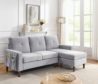 3 Seats L-shape Chenille Sofa with Removable Cushions and Pocket