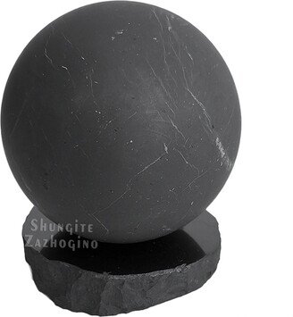 2.8 Inches Shungite Sphere With Shungite Base | Unpolished Matte Surface Made in Russia| Real Stone From Karelia