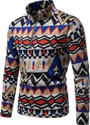 Lcxifdre Men's Quarter Zip Up Sweaters Ethnic Style Slim Fit Lightweight Mock Neck Pullover Aztec Trend Casual Polo Sweaters