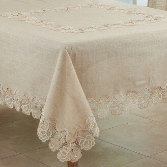 Saro Lifestyle Elegant Tablecloth With Lace Rose Border, Natural,