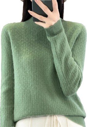 Generic Women 100% Merino Wool Sweater Mock Neck Pullovers Long Sleeves Solid Cashmere Knitted Jumper Turquoise GN M