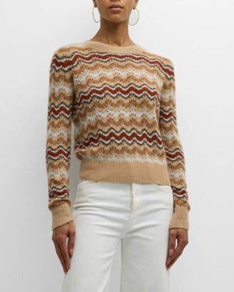 Cashmere-Silk Wavy Striped Pointelle Sweater