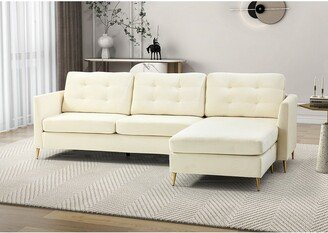 HULALA HOME Pagasa Reversible Removable Velvet Tufted Corner Sectional Sofa with Golden Finish Metal Legs for Living Room