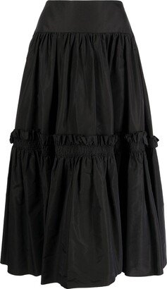 Ruffled Full silk midi skirt